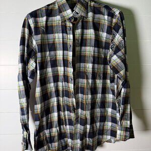 Scott Barber Long Sleeve Button Down Navy Orange Green White Plaid Sz Large